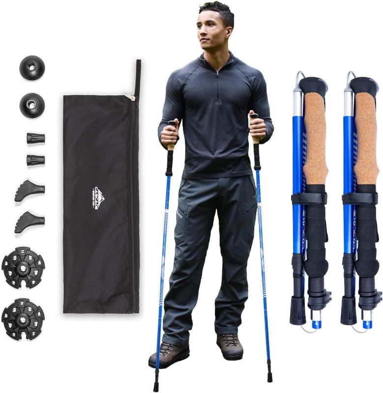 Photo 1 of Cascade Mountain Tech Lightweight Aircraft-Grade Aluminum Trekking Poles with Extended Down Grip Plus Tip Kit