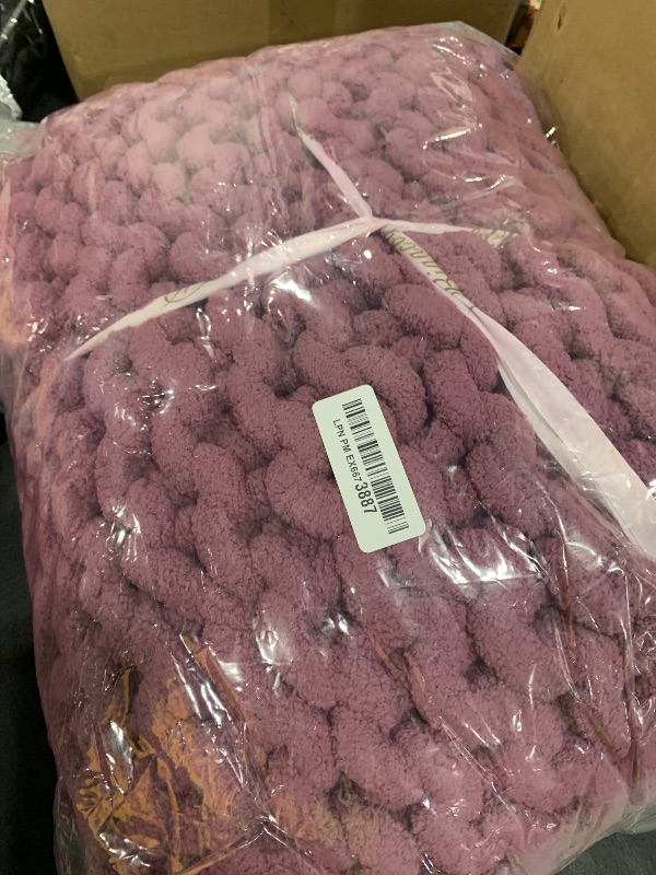 Photo 1 of Bigacogo Chunky Knit Throw Blanket for Couch, 40x80 inches, 100% Hand Knitted with Thick Jumbo Chenille Yarn, Cozy Soft Large Rope Knot Cable Crochet Blankets for Sofa Bed Living Room, Winter Grape