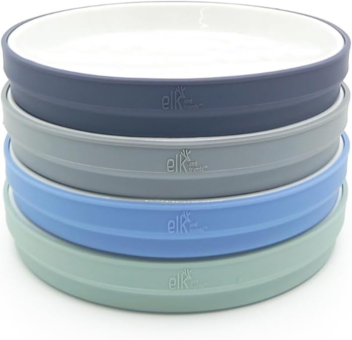Photo 1 of Elk and Friends Kids 7.8” Porcelain White Plates with Silicone Sleeves | Suitable for Kids/Toddlers | Microwave & Dishwasher Safe | Non Slip | Snack Dishes