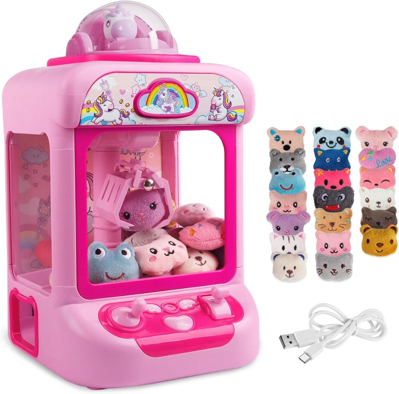 Photo 1 of TingingYuli Claw Machine for Kids,Unicorn Mini Vending Machines Candy Grabber Prize Dispenser Toys for Girls,Electronic Arcade Game with 20 Mini Plush Toys for Christmas Easter Birthday Gifts