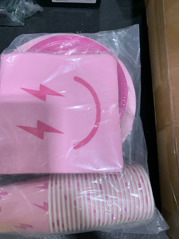 Photo 1 of TWOWYHI 108PCS Preppy Birthday Decorations 24Guests Pink Preppy Party Plates of 9Inch 7Inch Disposable Paper Cups Napkins for Birthday Themed Party