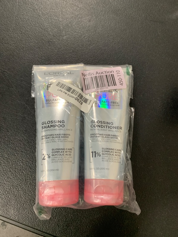 Photo 1 of L'Oreal Paris Glossing Sulfate Free Shampoo and Conditioner Set with Glycolic Acid, Hair Care for Lasting Shine and Smoothness for Dull, Dry Hair, EverPure, 1 Kit