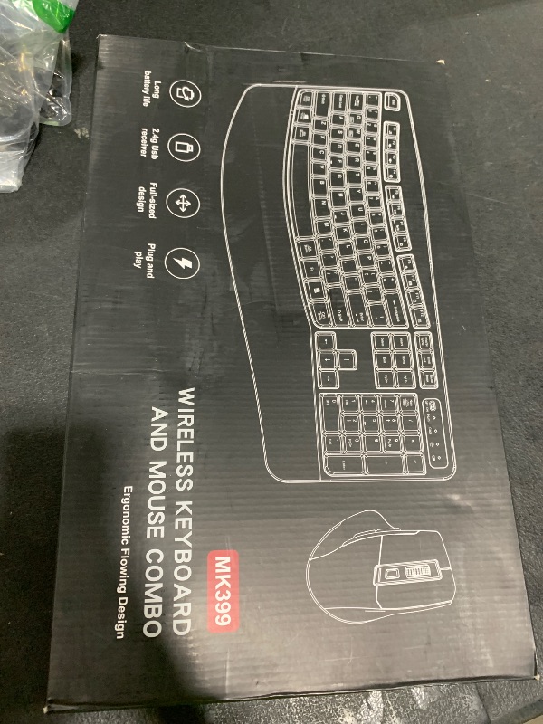 Photo 1 of Wireless Keyboard and Mouse Combo, 2.4G Full Size Wave Keys Ergonomic Keyboard with Wrist Rest and 3-Level DPI Adjustable Wireless Ergonomic Mouse for Windows, Mac OS Desktop/Laptop/PC(Black)
