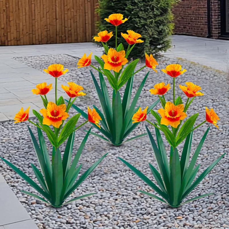 Photo 1 of Homight Metal Agave Plant Outdoor Decoration Outdoor Garden Decoration Daffodils Flowers Mexican Yard Art Daffodils Flowers Decorative Garden Gift (3 Big Orange Daffodil)