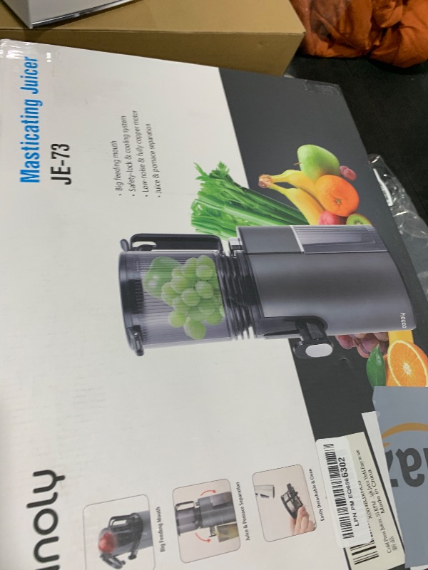 Photo 1 of Cold Press Juicer, 5.8" Wide Feed Chute Juice Extractor Machine with 400W, High Juice Yield, Slow Masticating Juicer for Whole Vegetables & Fruits, Black Gray