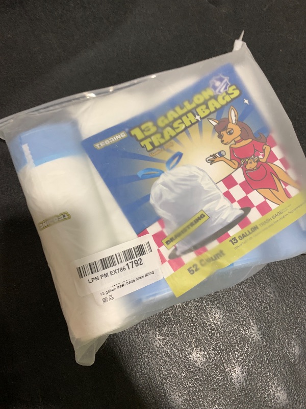 Photo 1 of T.FORING 10-13 Gallon Trash Bags Drawstring 1.2 Mil - White Garbage Bags Unscented,37.8 Liter Strong Can Liners for Kitchen Home Office Bathroom,52 Count