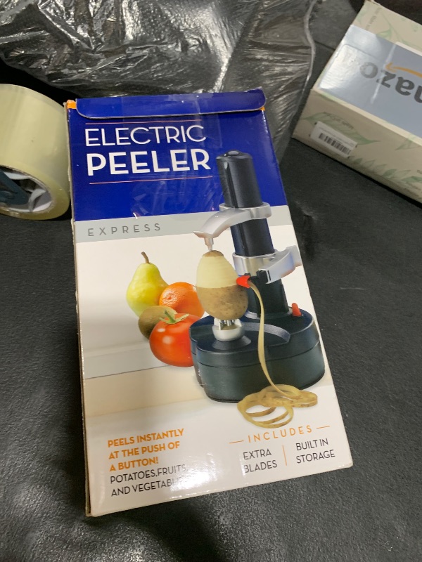 Photo 1 of AIHANCH Electric Potato Peeler Automatic Potato Peeler Machine, Electric Peeler Fruits and Vegetables, Apple Peeling Machine for Kitchen [1 Adapter 2 Extra Blades] with Potato Masher (Black-M)