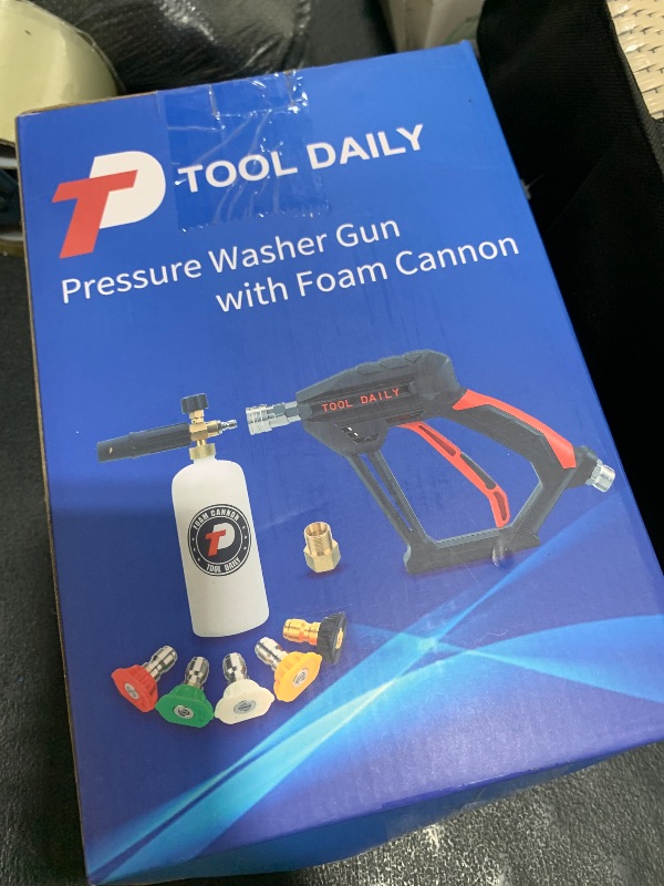 Photo 1 of Tool Daily Short Pressure Washer Gun with Foam Cannon, 1/4 Inch Quick Connector, with 5 Pressure Washer Nozzle Tips, 1 Liter
