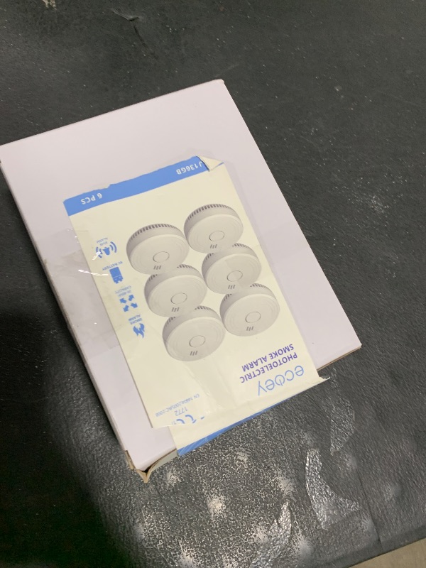 Photo 1 of Ecoey  Alarm Fire Detector, Battery Included Photoelectric Smoke Detector with Test Button and Low Battery Signal, Small Fire Alarm for Home, Bedroom FJ136GB, 6 Packs