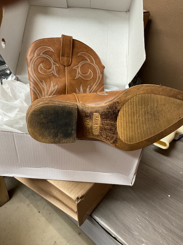 Photo 1 of DREAM PAIRS Women's Cowboy Boots Mid Calf Cowgirl Boots Square Toe Chunky Heel Embroidery Stitched Western Boots,Size 7.5,Tan,SDMB2403W