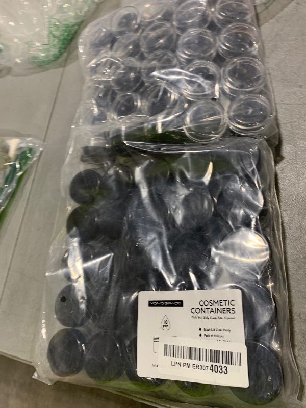 Photo 1 of 100PCS 10 Gram Sample Containers,10ml Empty Jars with Lids, Small Cosmetic Containers, Mini Sample Jars with 8PCS Mini Spatulas for Make Up, Oils, Lotion, Powder, Paint, Jewelry, Lip Balms(Black Lid)