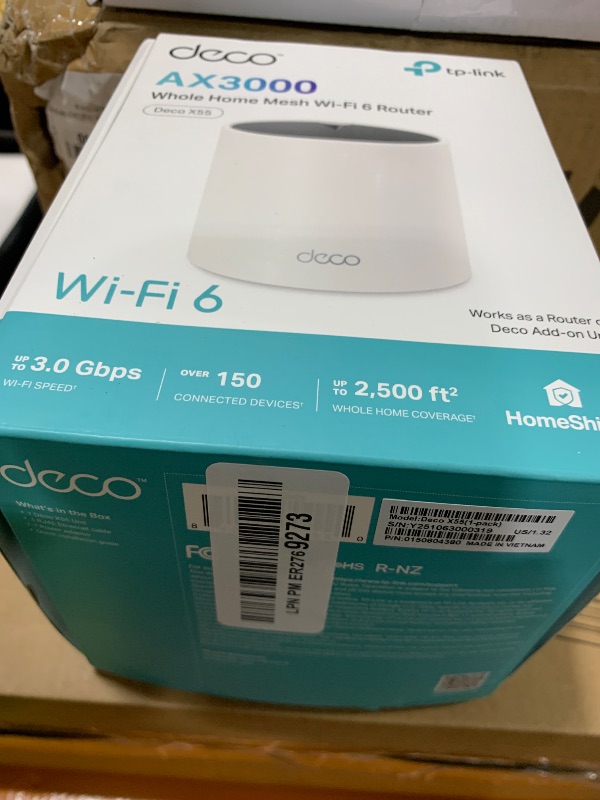 Photo 1 of TP-Link Deco X55 AX3000 WiFi 6 Mesh System - Covers up to 2500 Sq.Ft., Replaces Wireless Router and Extender, 3 Gigabit Ports, Supports Ethernet Backhaul, Deco X55(1-Pack)