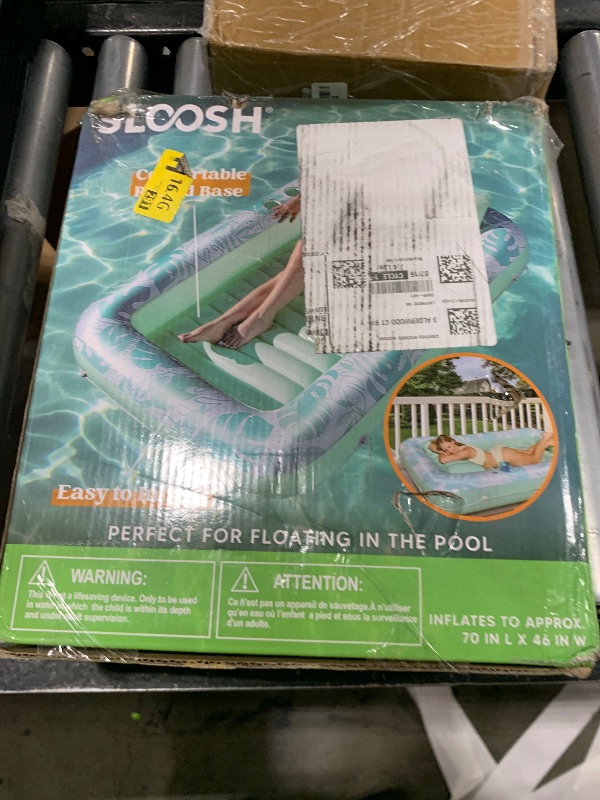 Photo 1 of SLOOSH Inflatable Tanning Pool Lounger Float, 70" x 46" Pool Floats Adult with Pillow, 4 in 1 Suntan Tub Raft Floatie,Sunbathing Bed Lounge for Water Blow Up Kids Ball Pit Party Gifts, L-Cyan White