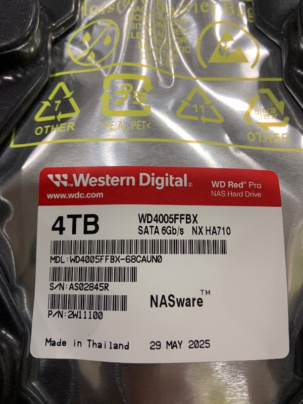Photo 1 of Western Digital 4TB WD Red Pro NAS Internal Hard Drive HDD - 7200 RPM, SATA 6 Gb/s, CMR, 256 MB Cache, 3.5" - WD4005FFBX