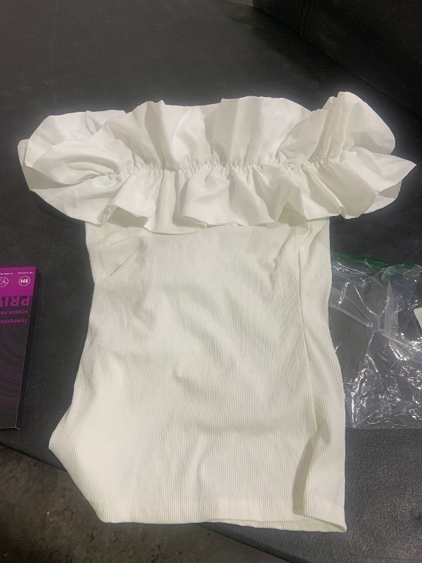 Photo 1 of Chunpin Women's Mesh Square Neck Bodysuit Short Sleeve Outfits Tops Thong Bodysuit White S
