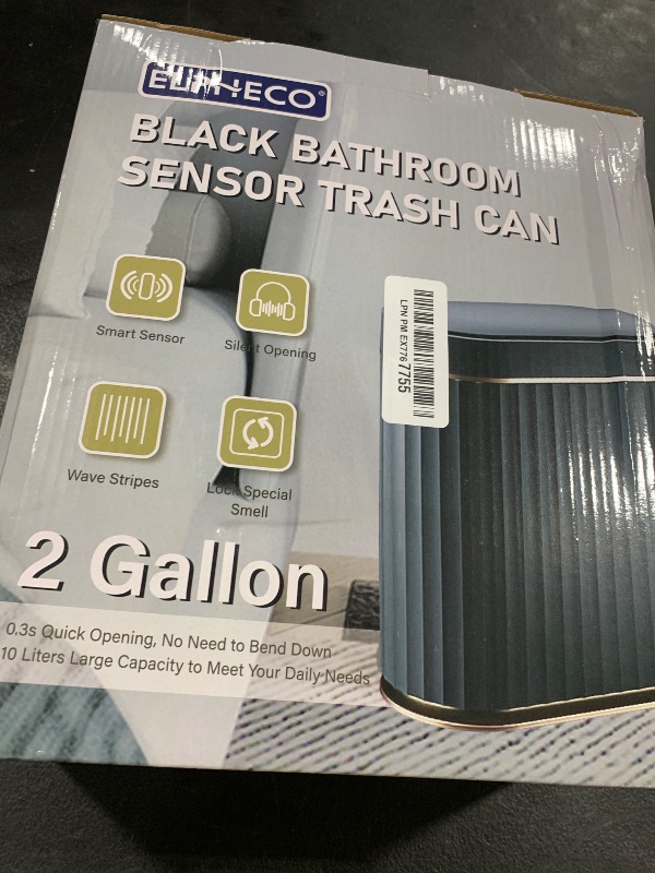 Photo 1 of ELPHECO Black Bathroom Trash Can with Lid 2 Gallon Sensor Trash Bin, Automatic Narrow Garbage Can, Waterproof Smart Trash Can, Slim Motion Sensor Waste Bins for Bathroom, Living Room, Office