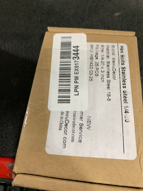 Photo 1 of 1/4-20 x 3" Hex Head Cap Screws Hexagon Bolts, External Hex Drive, Stainless Steel 304, UNC Coarse Thread Fully Threaded, 25 PCS