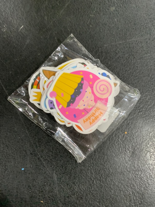 Photo 1 of 50Pcs Happy Birthday Stickers for Kids Teens Vinyl Waterproof Cute Birthday Party Stickers for Water Bottles Cartoon Happy Birthday Stickers for Gift Laptop Hydroflask Journaling