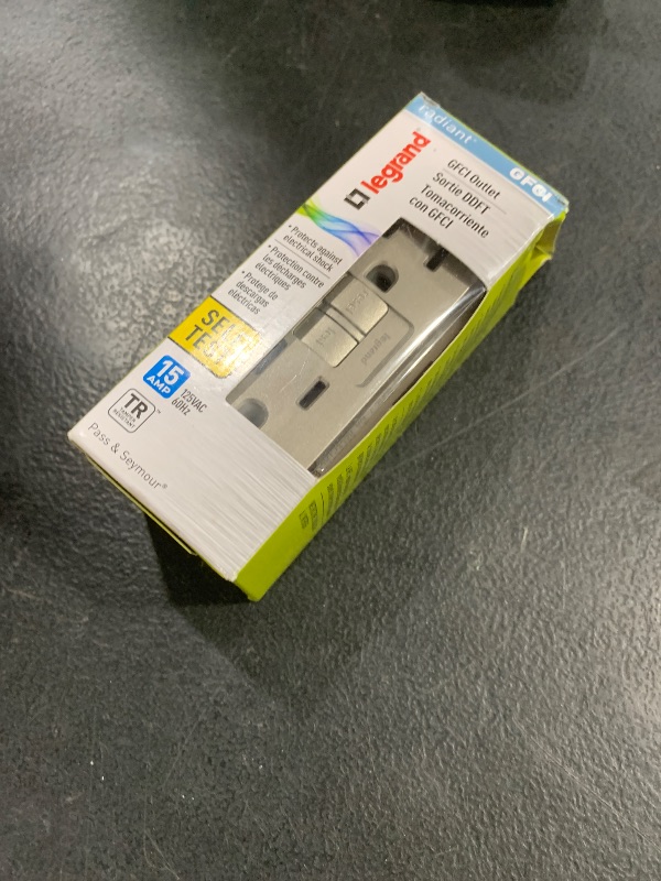 Photo 1 of Legrand radiant 1597TRNICC4 15 Amp GFCI Self Test Tamper Resistant Decorator Duplex Outlet, Nickel (1 Count)