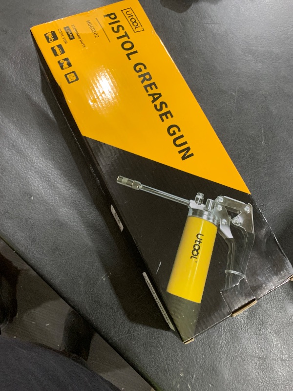 Photo 1 of UTOOL Grease Gun, 8000 PSI Heavy Duty Pistol Grip Grease Gun Kit with 14 oz Capacity, 18 Inch Resin Flex Hose, 2 Basic Coupler, 2 Extension Rigid Pipe and 1 Sharp Type Nozzle, Argent Matte Finish