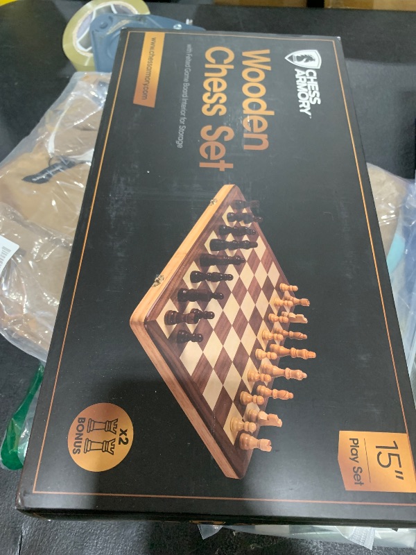 Photo 1 of Chess Armory Wooden Chess Set 15 Inch - Classic Handcrafted Game Board for Adults and Kids with Extra Queen Pieces and Storage Box - Ideal for Home and Travel - Non-Magnetic