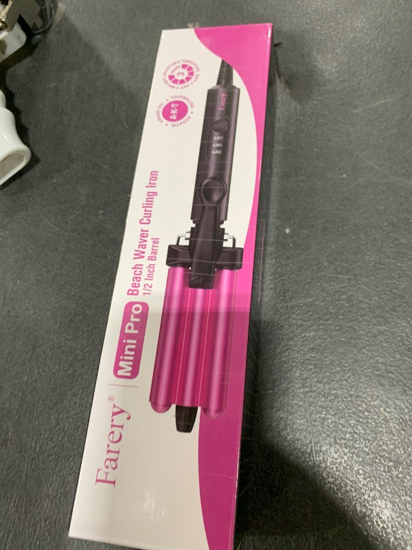 Photo 1 of FARERY Mini Hair Crimper 3 Temperature Adjustable, 3 Barrel Curling Iron for Short Hair, Hair Waver for Women Beach Waves, 1/2 Inch Travel Size, Dual Voltage, Pouch Bag