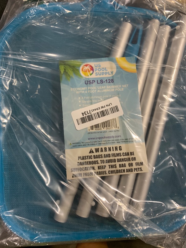 Photo 1 of U.S. Pool Supply Swimming Pool 4 Foot Leaf Skimmer Net with 4 Connecting Aluminum Pole Sections - Fine Mesh Netting for Fast Cleaning of Debris - Clean Spas & Ponds