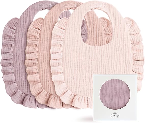 Photo 1 of Konssy Muslin Baby Bibs for Girls – Soft 100% Cotton Drool Bibs, Ruffle Trim for Newborns & Toddlers 0-36 Months 3-Pack