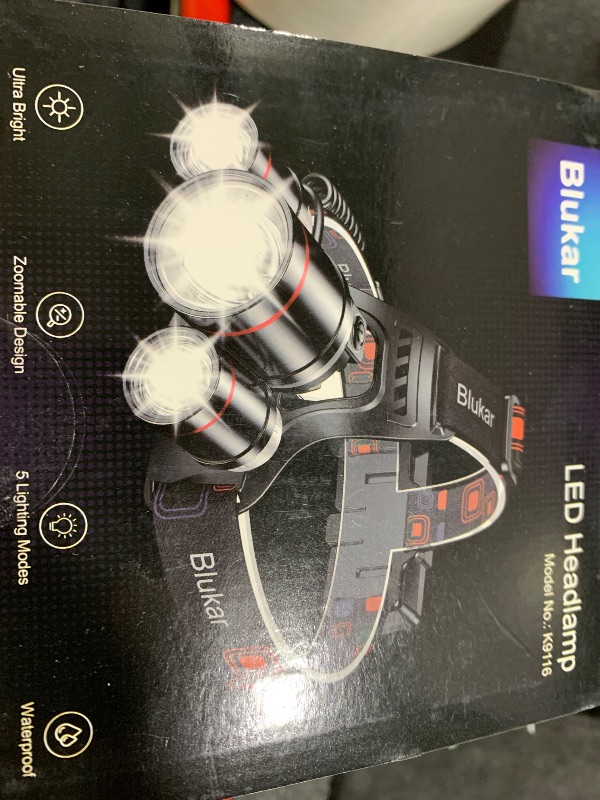 Photo 1 of Blukar LED Headlamp, Super Bright Rechargeable Headlight Flashlight - 3 Lights 5 Modes,Zoomable,Spotlight&Floodlight Combination, IPX6 Waterproof, 20+Hrs Runtime for Running,Hiking,Camping etc.