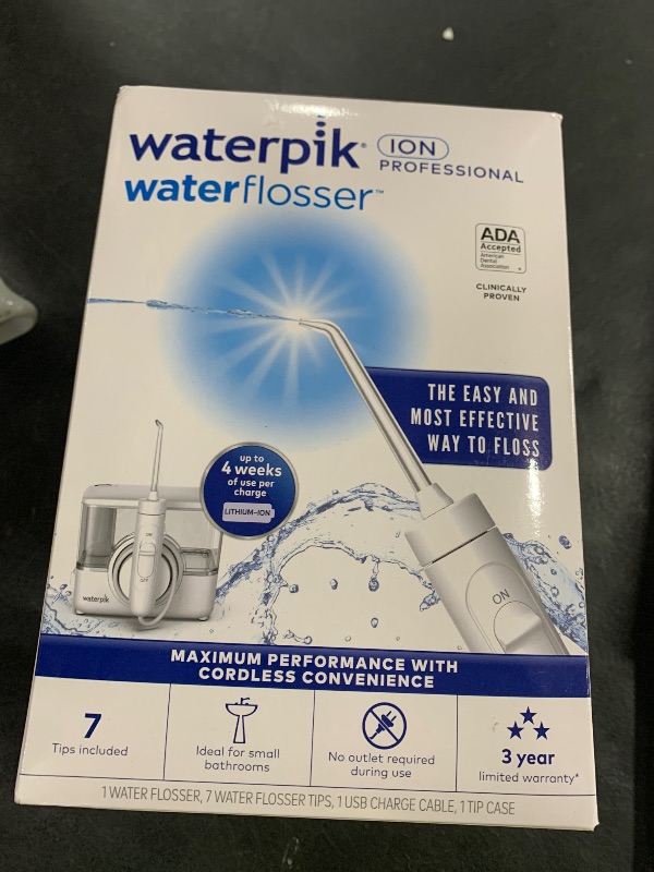 Photo 1 of Waterpik ION Professional Water Flosser, Rechargeable and Portable for Teeth, Gums, Braces, 10 Settings, 7 Flossing Tips For Multiple Users And Needs, ADA Accepted, WF-12 White, Packaging May Vary