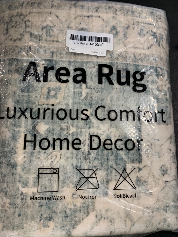 Photo 1 of LIVEBOX Washable Rug 2x3 Kitchen Mats for Floor Entryway, Non Slip Front Door Mat for Bathroom Hallway, Boho Low-Pile Small Carpet Farmhouse Throw Indoor Rugs for Bath Sink, Blue
