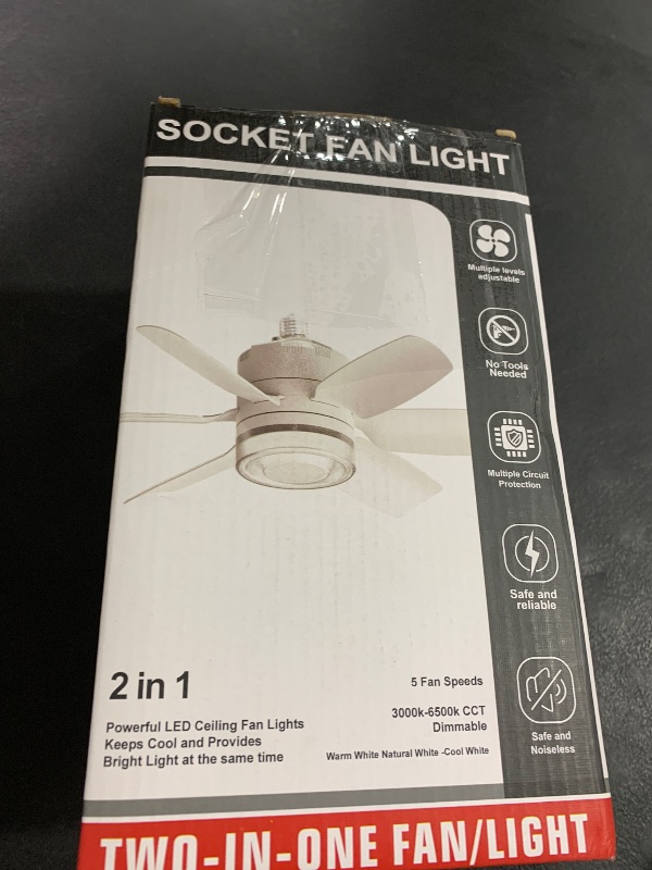 Photo 1 of Fanspex 20.5'' Socket Fan Light with Memory Function, 5 Fan Speeds with Adjustable Light for Bedroom, Kitchen, Living Room, 8 Hours Timer, White (Remote need Paired before Use)