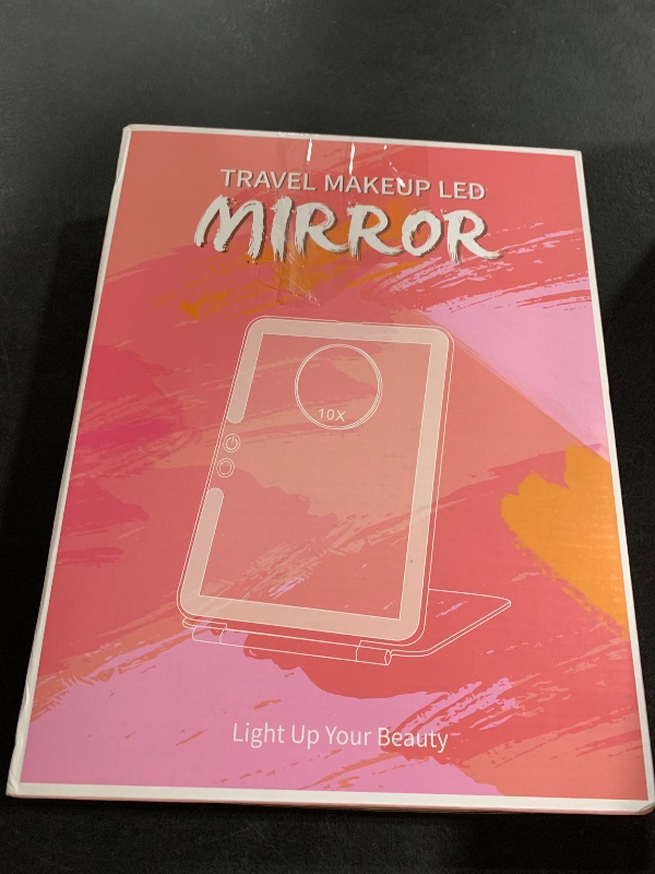 Photo 1 of FUNTOUCH 1800mAh Rechargeable Large Travel Makeup Mirror with Lights, 10x7.5 Portable Lighted Makeup Mirror with 3 Color Lights, Dimming Folding Light Up Travel Mirrors with 10X Magnifying Mirror