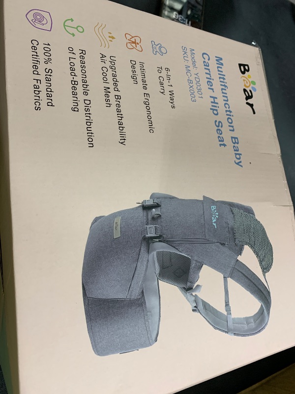 Photo 1 of Bear Baby Carrier, 6-in-1 Baby Carrier Newborn to Toddler with Hip Seat (Ergonomic M Position) for 3-36 Month/ 7-44lbs Baby, Adjustable Size for Enhanced Lumbar Support, Perfect for On-The-go