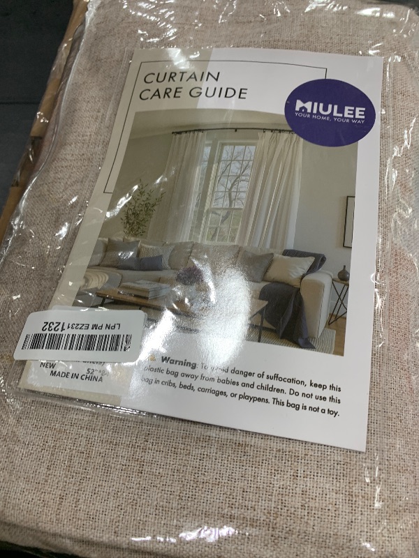 Photo 1 of MIULEE 100% Blackout Linen Textured Curtains for Bedroom Solid Thermal Insulated Natural Beige Grommet Room Darkening Curtains & Drapes Luxury Decor for Living Room Nursery 52 x 84 Inch (2 Panels)
