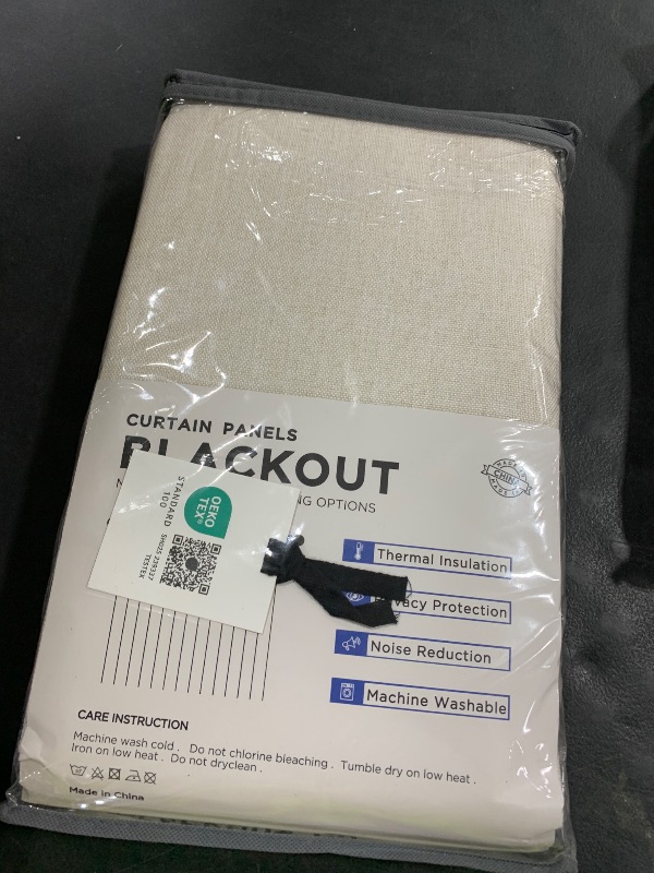Photo 1 of 100% Blackout Shield Linen Blackout Curtains for Bedroom 84 Inches Long, Back Tab/Rod Pocket Living Room Drapes, Thermal Insulated Blackout Curtains 2 Panels Set, 50" W x 84" L, Cream