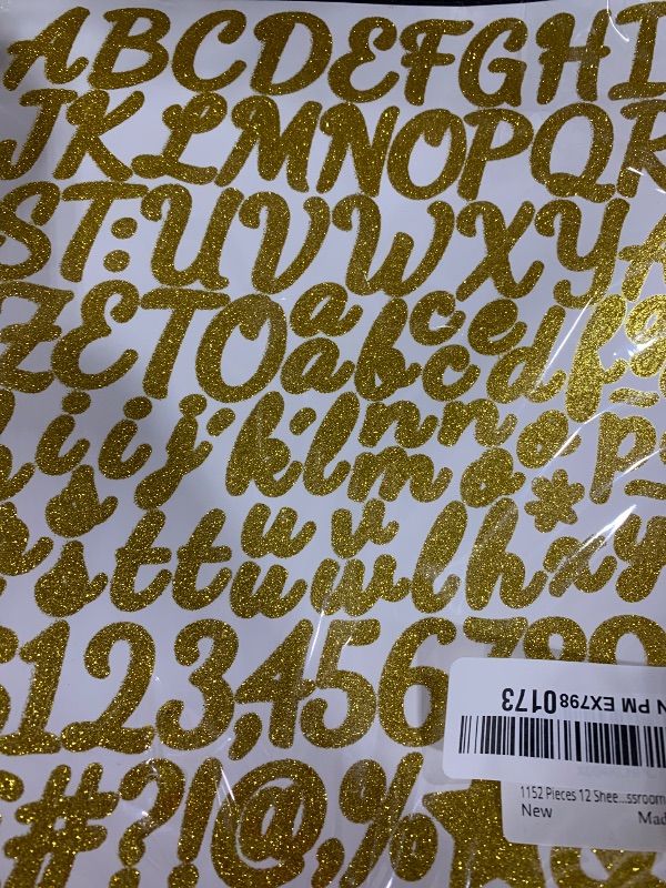 Photo 1 of 1152Pcs 12 Sheets Self Adhesive Glitter Alphabet Letter Stickers Small Alphabet Number Vinyl Letters Stickers for Scrapbooking DIY Crafts Graduation Cap Notebook Classroom Decor (Gold)