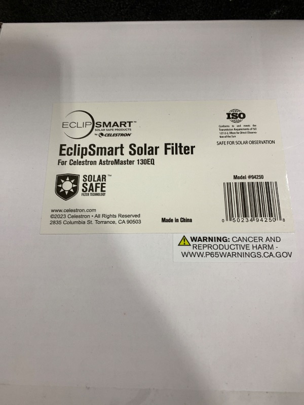 Photo 1 of Celestron – EclipSmart Safe Solar Eclipse Telescope Filter – Meets ISO 12312-2:2015(E) Standards – Works with AstroMaster 130EQ Telescope – Observe Solar Eclipses & Sunspots – Safe, Snug Fit