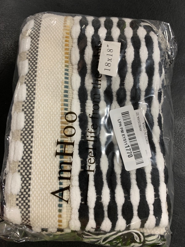 Photo 1 of AmHoo Set of 2 Chenille Striped Textured Boho Throw Pillow Covers Aesthetic with Tassels Woven Decorative Pillow Case for Couch Bed Sofa Bedroom Modern Funky 18 x 18-Inch Black