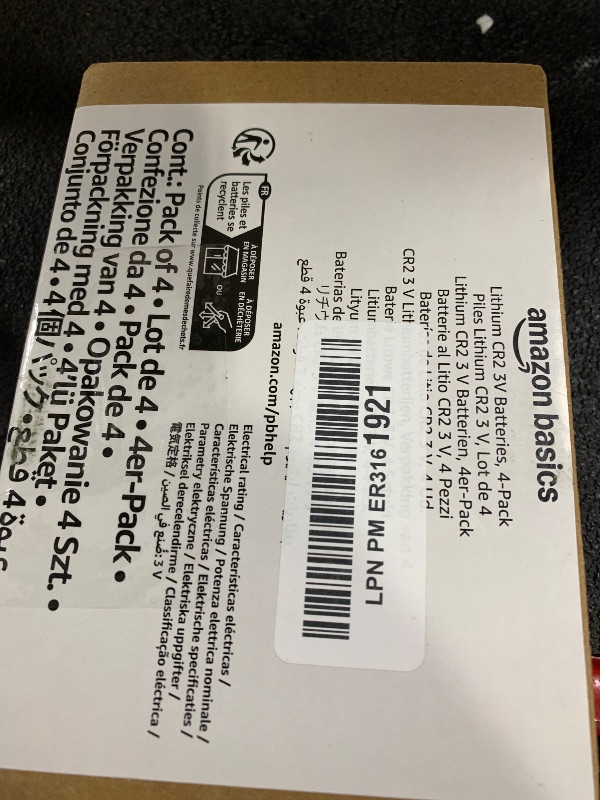 Photo 1 of Amazon Basics CR2 Lithium Batteries, 3 Volt, Long Lasting Power, Low Self-Discharge Rate Pack of 4
