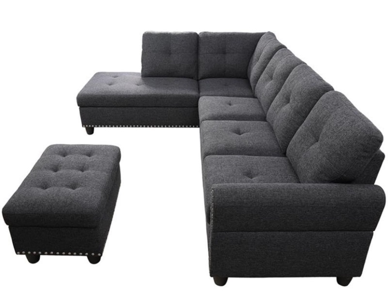 Photo 1 of Devion Furniture Polyester Fabric Sectional Sofa with Lift-top Storage Ottoman, Tufted Design, in Dark Gray Finish