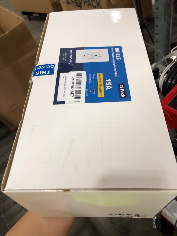 Photo 1 of UNIELE 12 Pack Super Slim 15 Amp WR GFCI Outlet, Weather-Resistant, Outdoor 15A GFI Receptacle with LED Indicator, Ground Fault Circuit Interrupter, Screwless Wallplate Included, ETL Listed, White