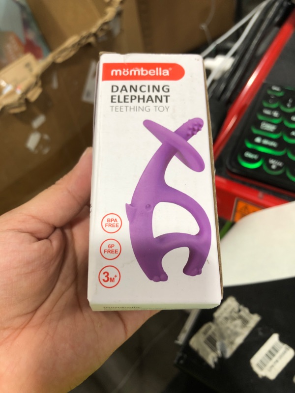 Photo 1 of Mombella Baby Teething Toys for Babies 3 6 12 Months with Attachment to Clip on, Soft Silicone Teether Toys, 2 in 1 Elephant Teethers & Pre-Training Toothbrush, 9 Month Old Infant Chew Toys, Purple