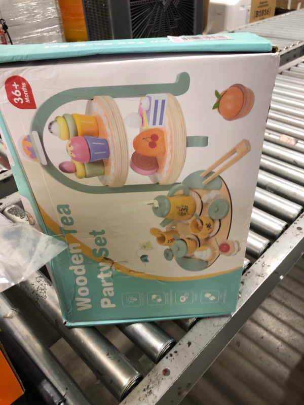 Photo 1 of Wooden Tea Party Set for Little Girls, Toddler Tea Set with Cupcake Stand & Food Dessert, Pretend Play Food Kitchen Accessories for Kids Girls Age 2 3 4 5 6 Birthday Gift Wood Educational Toys