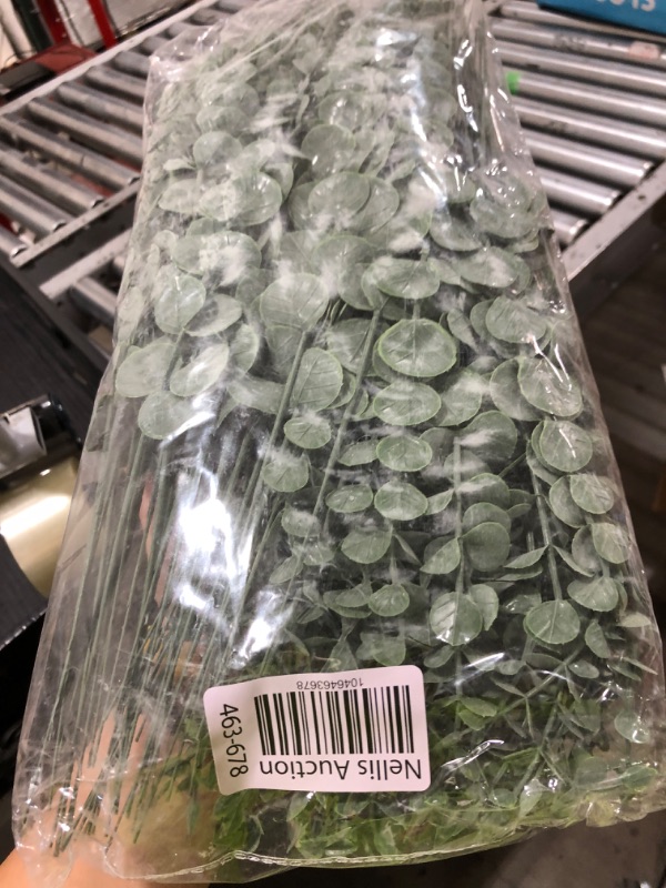 Photo 1 of Canlierr 100 Pcs Eucalyptus Stems Faux Greenery Artificial Eucalyptus Leaves Decor Greenery Stems Branch for Wedding Centerpiece Flower Bouquet Farmhouse Home (Dark Green)