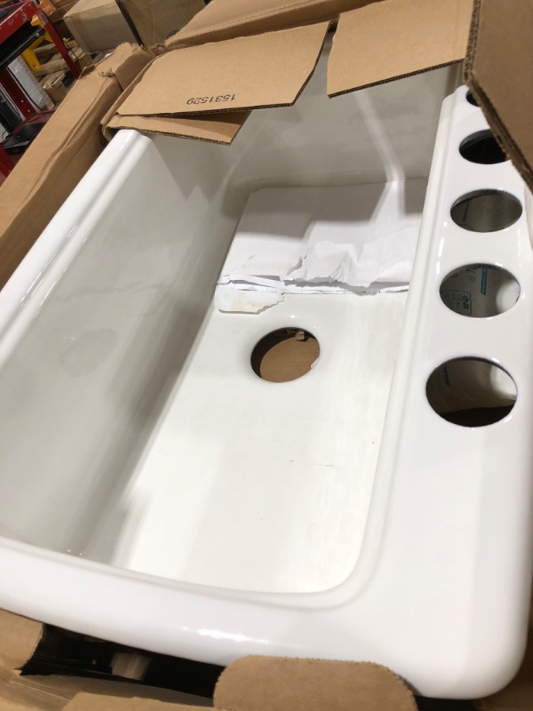 Photo 1 of KOHLER Cape Dory Undermount Cast Iron 33 in. 5-Hole Single Bowl Kitchen Sink in White K-5864-5U-0