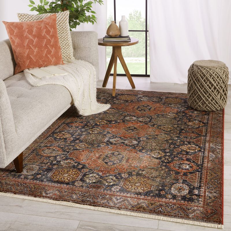 Photo 1 of Jaipur Living Razia Medallion Navy/Orange Area Rug (8'X10'6)