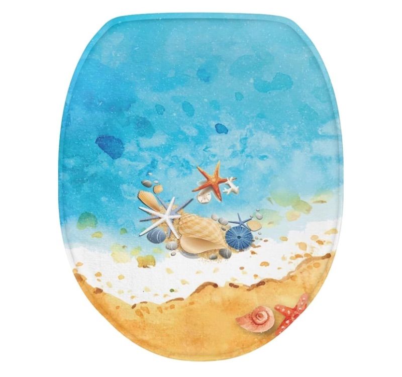 Photo 1 of Flashideas Starfish Beach Toilet Cover Seat Soft Plush Seat Covers Toilet Lid Cover Toilet Lids for Bathroom Machine Comfortable Bathroom Toilet Lid Cover Seat