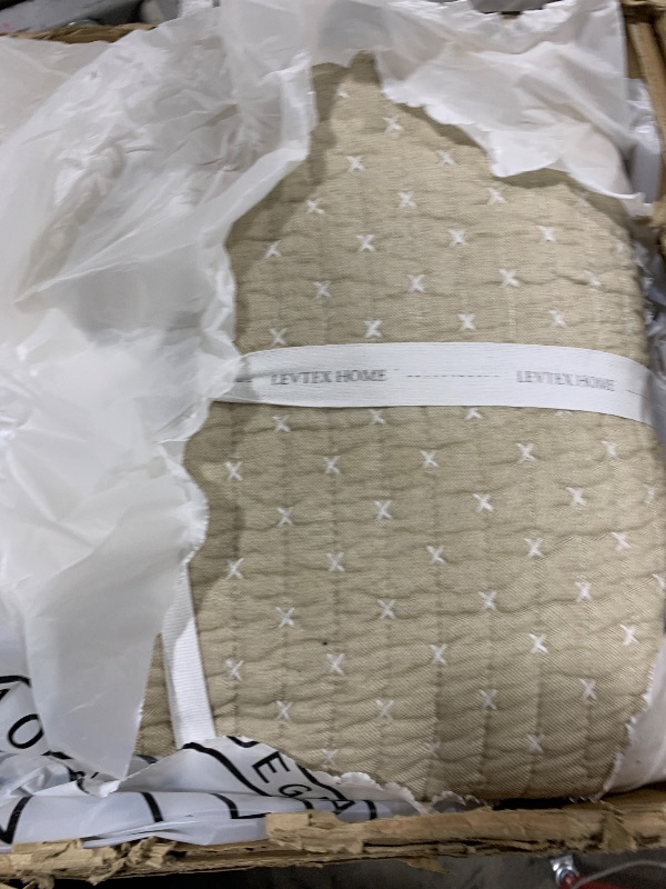 Photo 1 of Levtex Home - Cross Stitch Taupe Quilt Set - King/Cal King Quilt + Two King Pillow Shams - Cross Stitched Pattern - Quilt Size (106x92in.) and Pillow Sham Size (36x20in.) - Reversible - Cotton Fabric