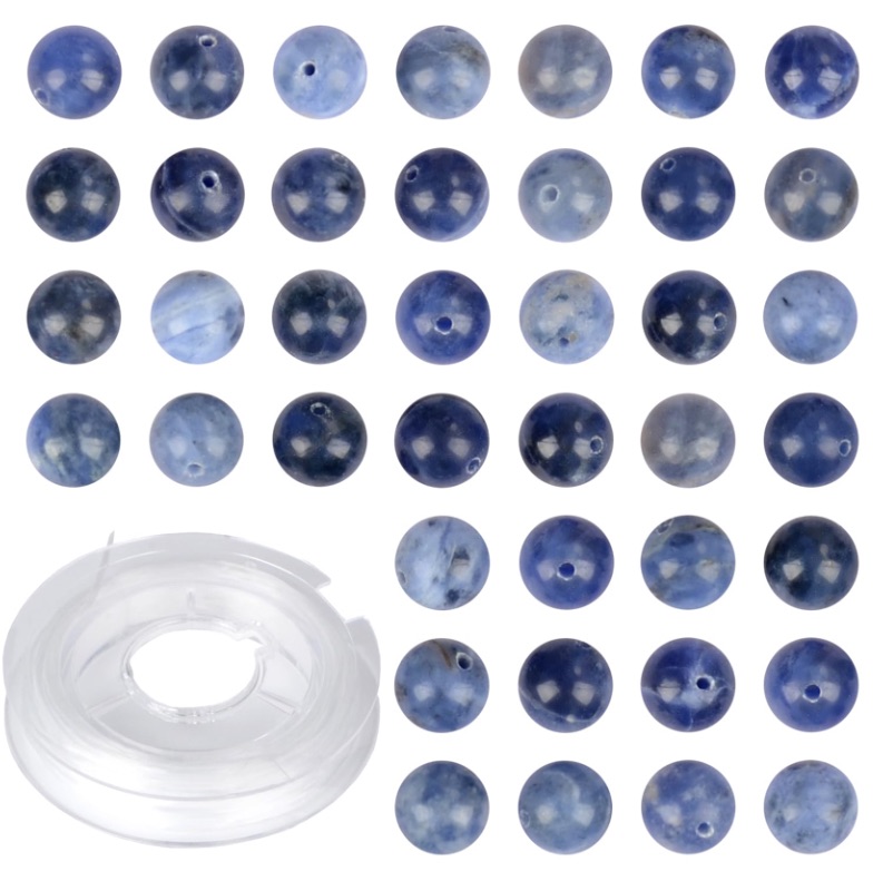 Photo 1 of 10mm 100pcs Natural Stone Beads Sodalite Round Genuine Stone Beading Loose Gemstone Hole Size 1mm DIY Charm Smooth Beads for Bracelet Necklace Earrings (Sodalite 10mm)